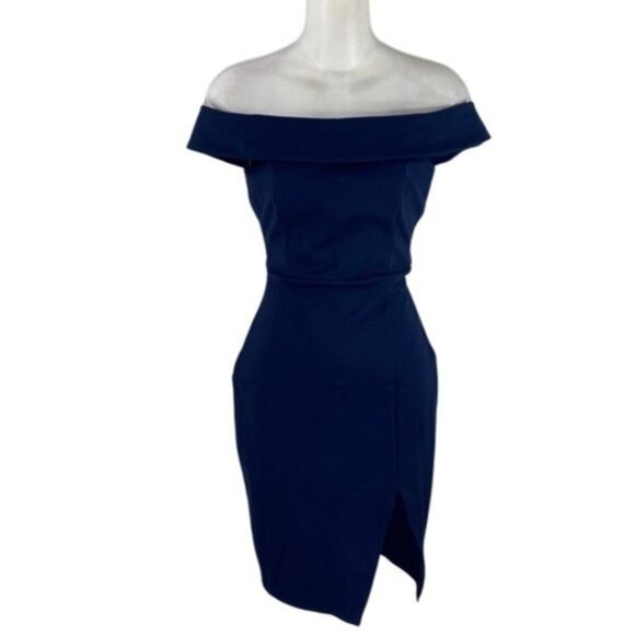Lulu’s Way Of Love Navy Blue Off-the-Shoulder Bodycon Dress OO9 - Picture 9 of 12